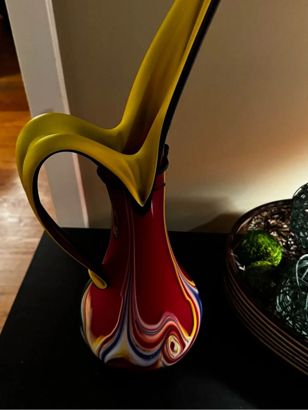 Vintage Azerbaijan Hand Blown Art Glass Sculptural Vase 20” Red Yellow